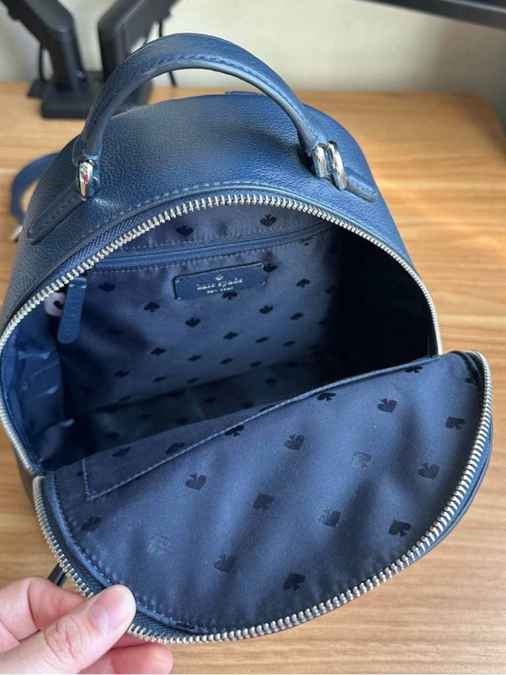 kate spade Navy Pebbled Leather Mini Backpack with Front Zip Pocket - Picture 5 of 6